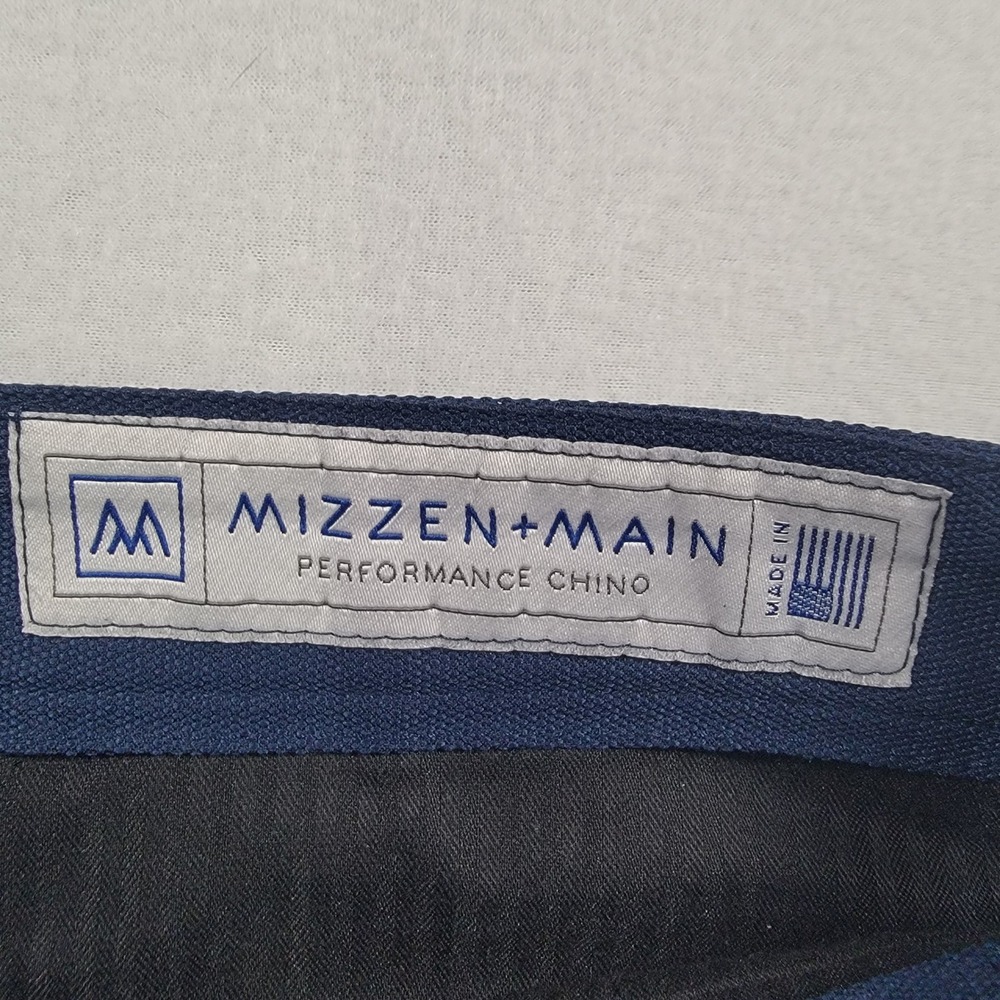 Mizzen+Main Performance Chino Pants Mens 34 Blue Solid Stretch Cotton Blend Golf - Picture 3 of 11